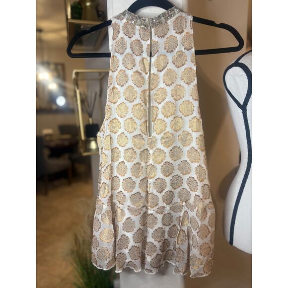 Kimchi Blue Rhinestone Beaded Gem Gold Metallic Jacquard Halter Blouse S 4-8 - Picture 6 of 7